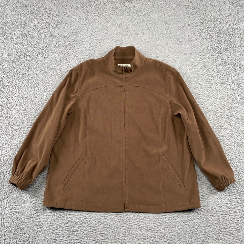 Orvis Jacket Womens XLP Brown Full Zip Mock Neck Faux Suede Outdoor Casual